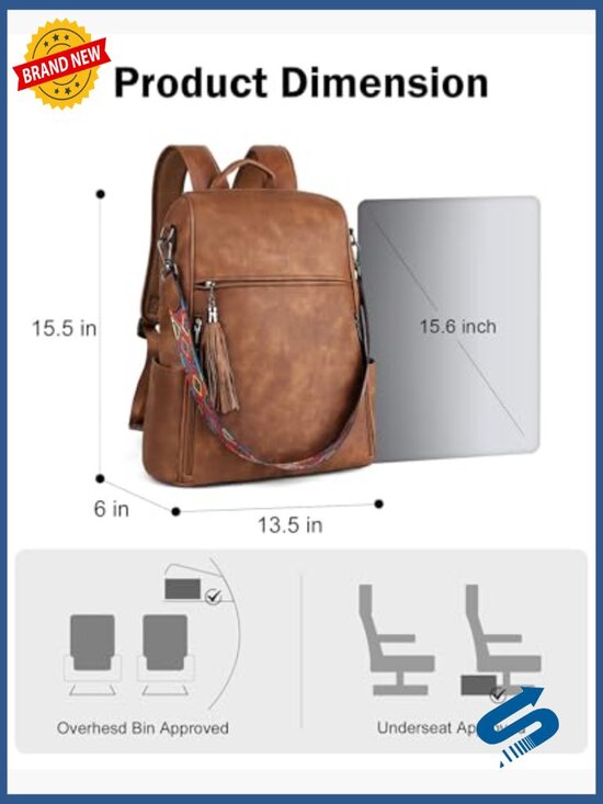Leather Laptop Backpack 15.6 Inch Women Travel Work Bag main image 6